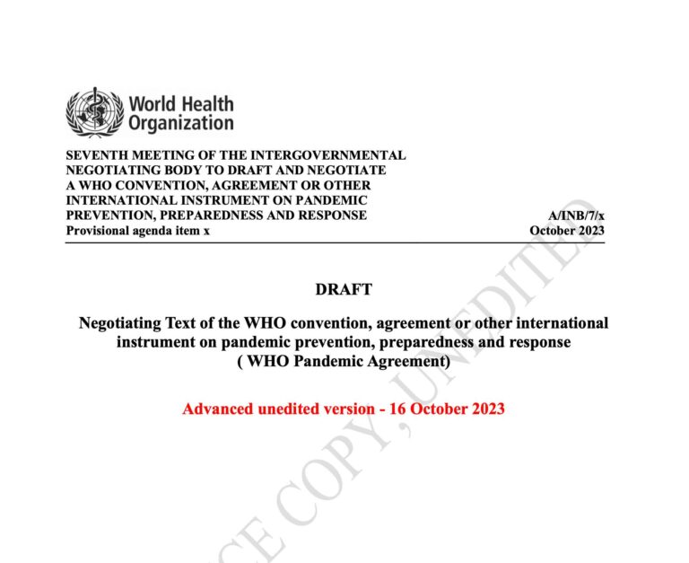 Analysis of the October 2023 Negotiating Text of the WHO’s Pandemic Treaty/Agreement