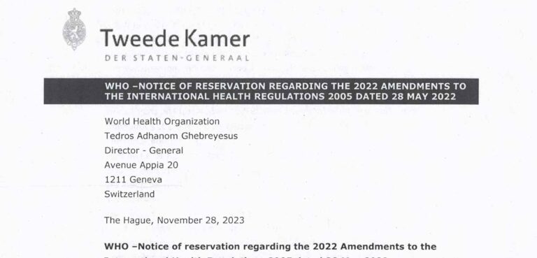 Notice of Reservations to WHO Amendments: from Netherlands