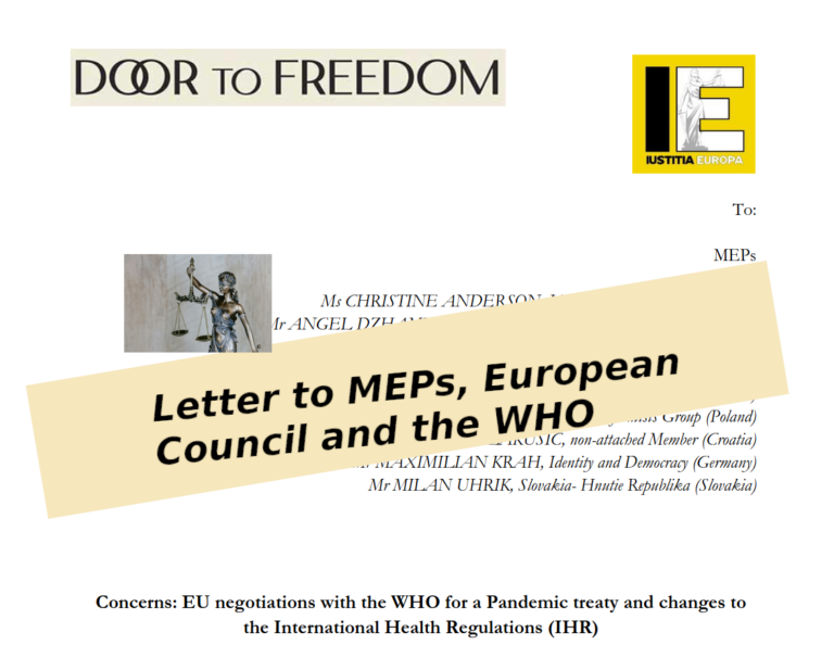 Letter to MEPs, the European Commission, the European Council, and the WHO
